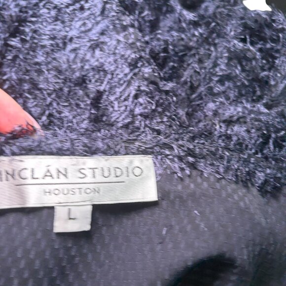 Inclán Studio Navy Fuzzy Semi-Sheer Mini Dress Sample Size L - Picture 2 of 7